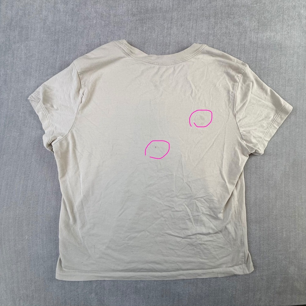 Nike Womens Slim Fit Embroidered Swoosh T-Shirt Tan Beige Large Short Sleeve Tee - Picture 6 of 6